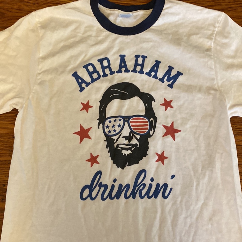 Medium ABRAHAM DRINKIN White with Blue Trim Short Sleeve Shirt
